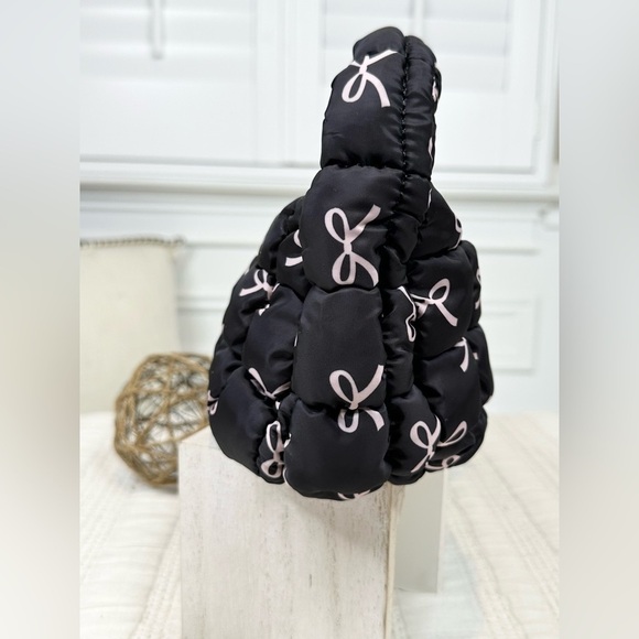 Small Black Puffer Bag with Pink Bows - Picture 3 of 7